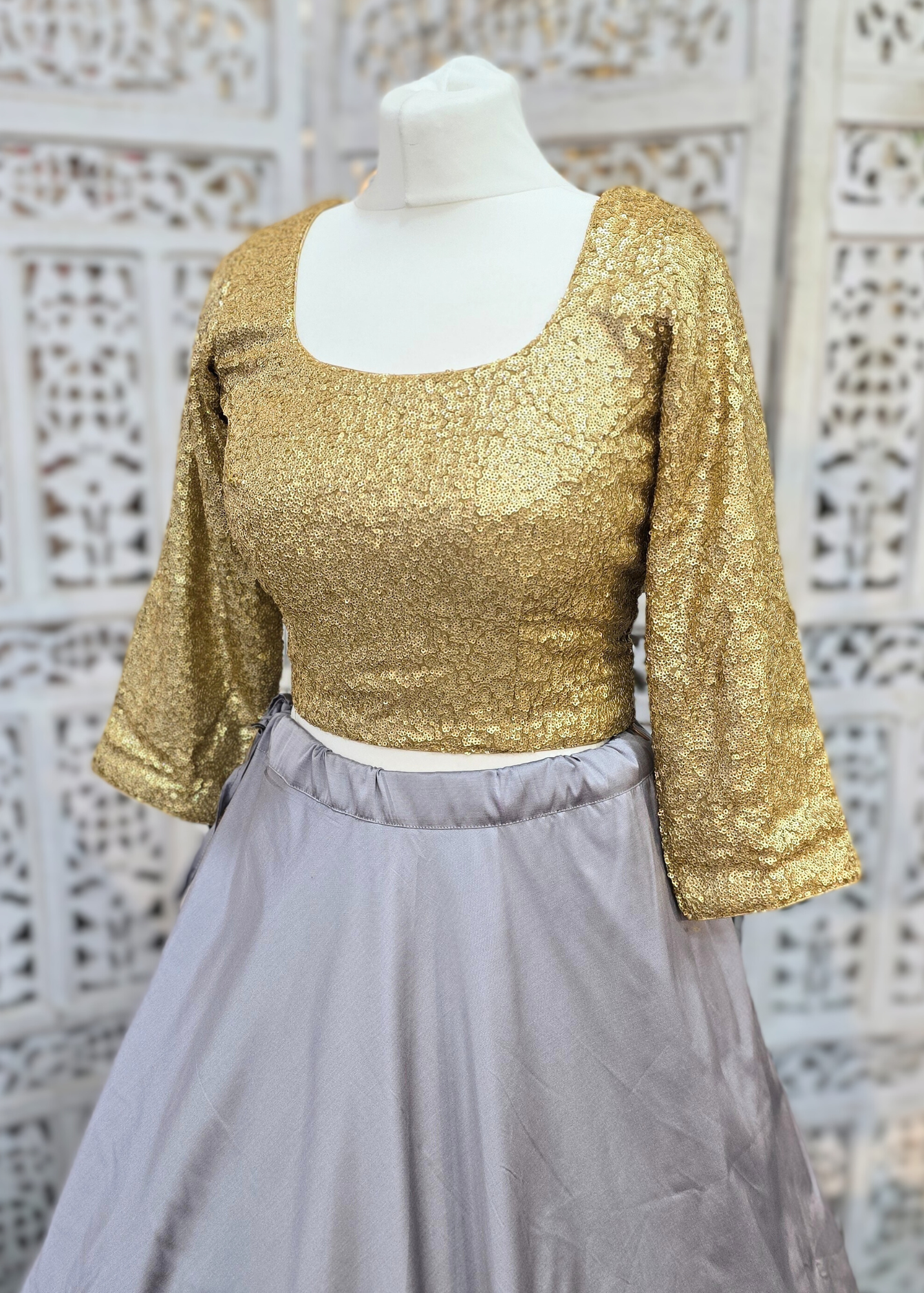 Luxury Rose Gold Sequin Long Sleeve Blouse with latkans (size 10-22)
