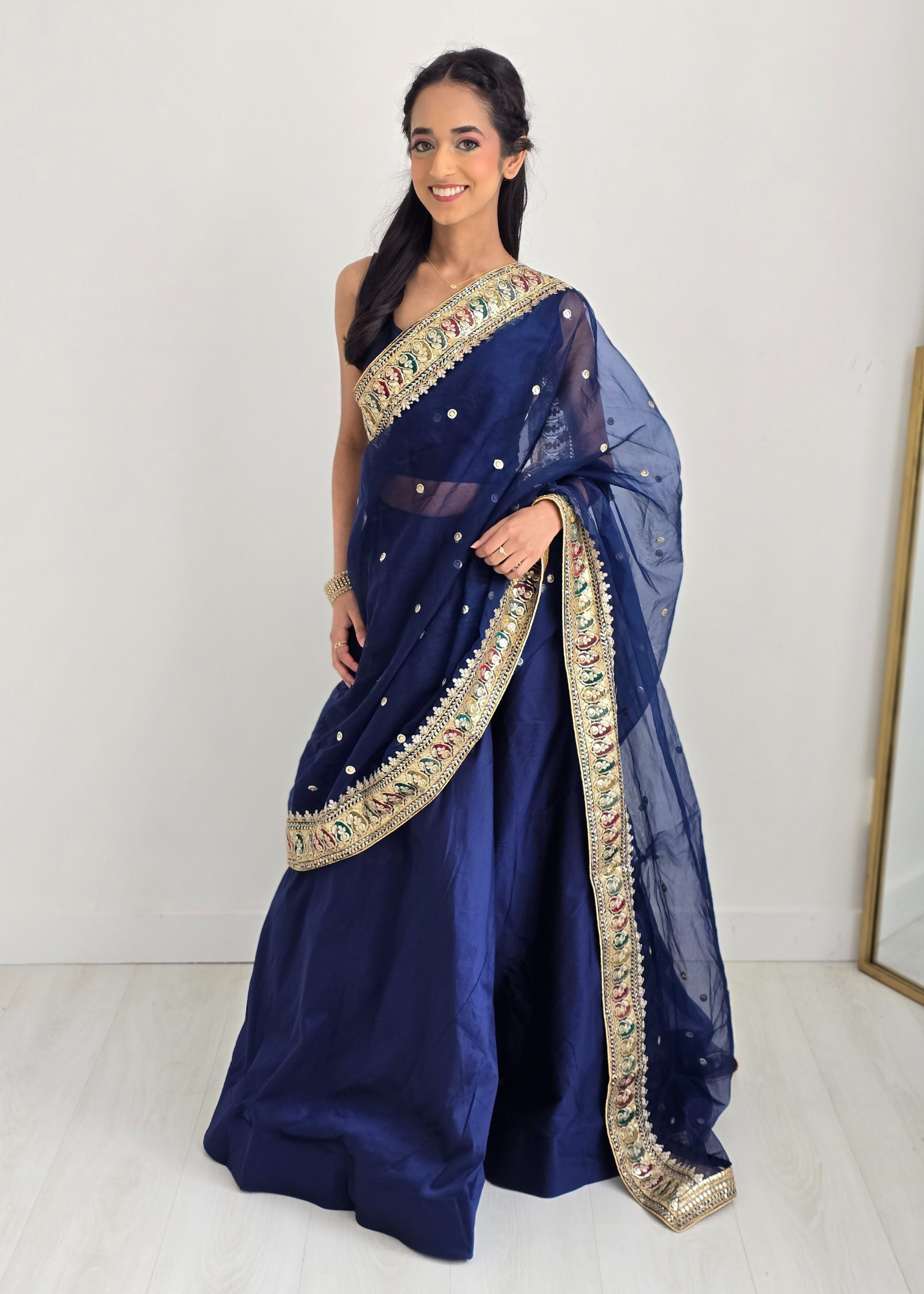 Sunidhi Navy Blue Multicolour Organza Dupatta/Chunni