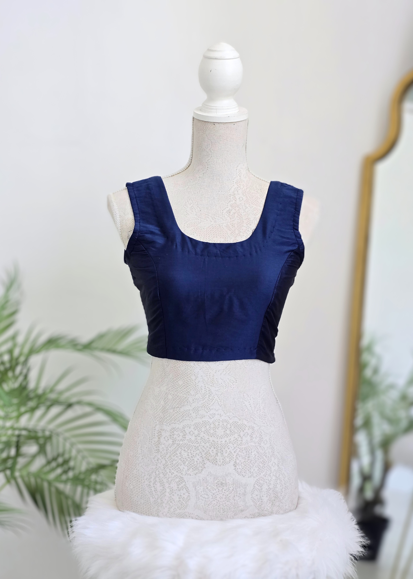 Sleeveless Navy Silk Blouse (6-26)