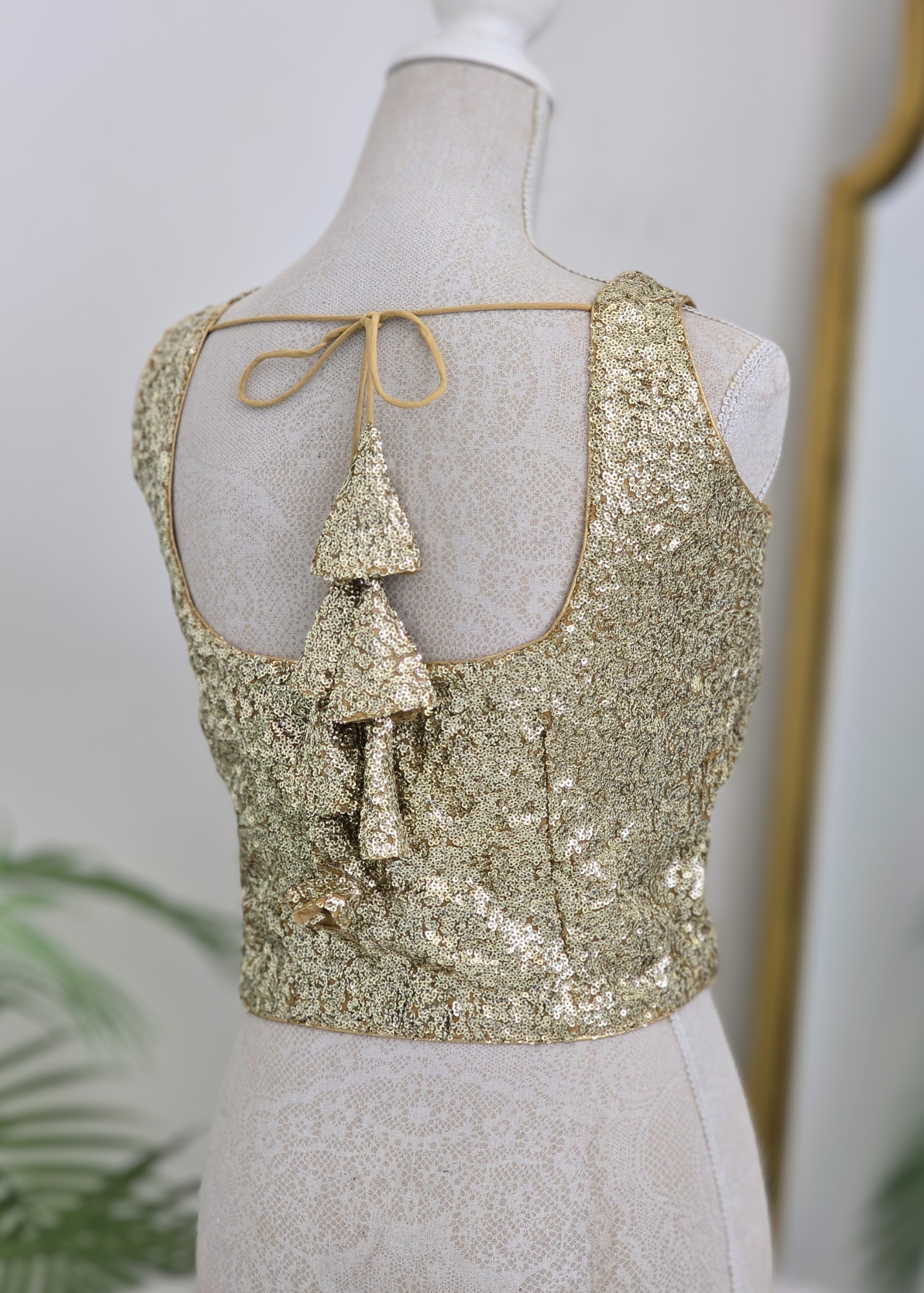 Gold Sequin Sleeveless Blouse Longer length with latkans (4-26)