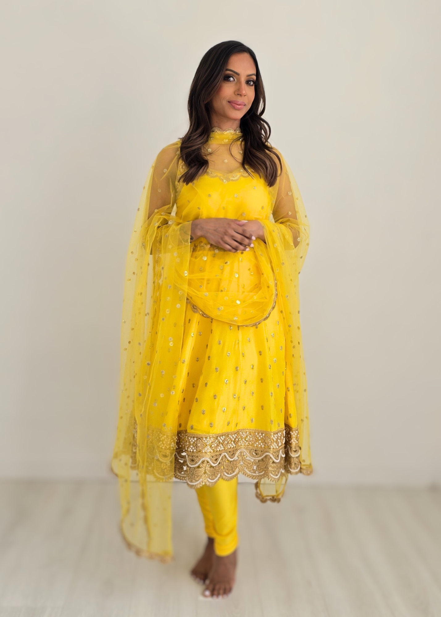 The NB Luxury Yellow Silk Anarkali with Pajami (size 8-12)