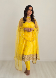 The NB Luxury Yellow Silk Anarkali with Pajami (size 8-12)