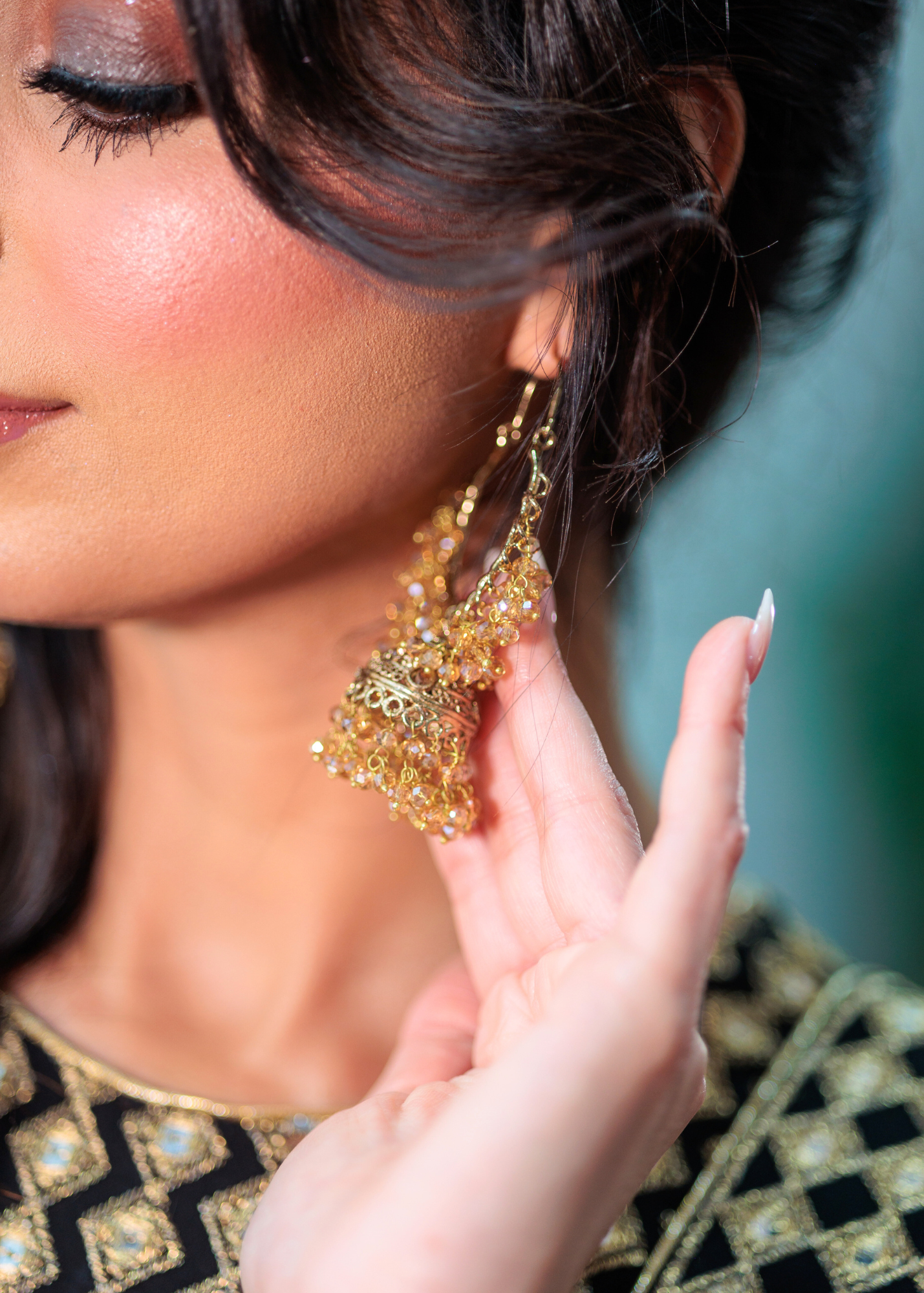 Emilia Royal Antique Gold & Gold Bead Hoop Chumka Earrings