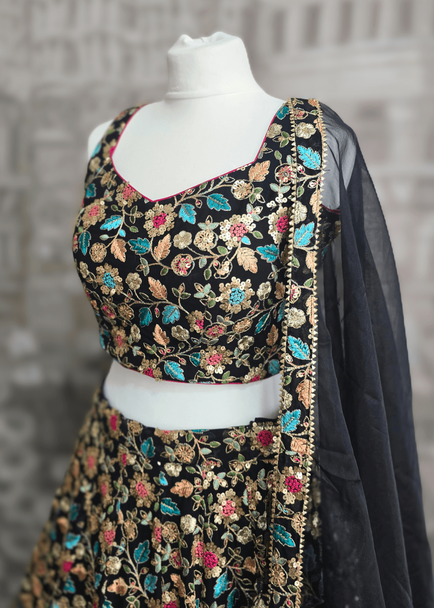 Aditi Luxury Black Multicolour Lehnga (sizes 6-16)