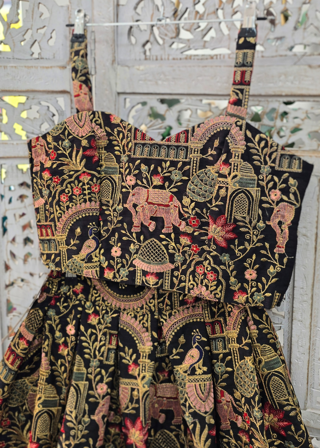 Elephant Black Embroidered Strap Blouse (4-16)