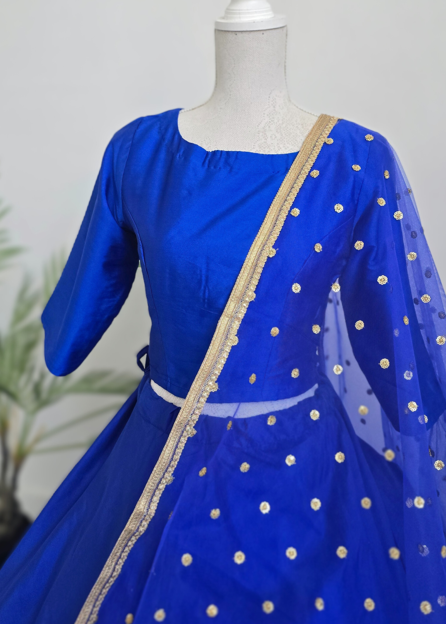 Royal Blue Pure Silk High Neck Blouse with sleeves (size 4-24)