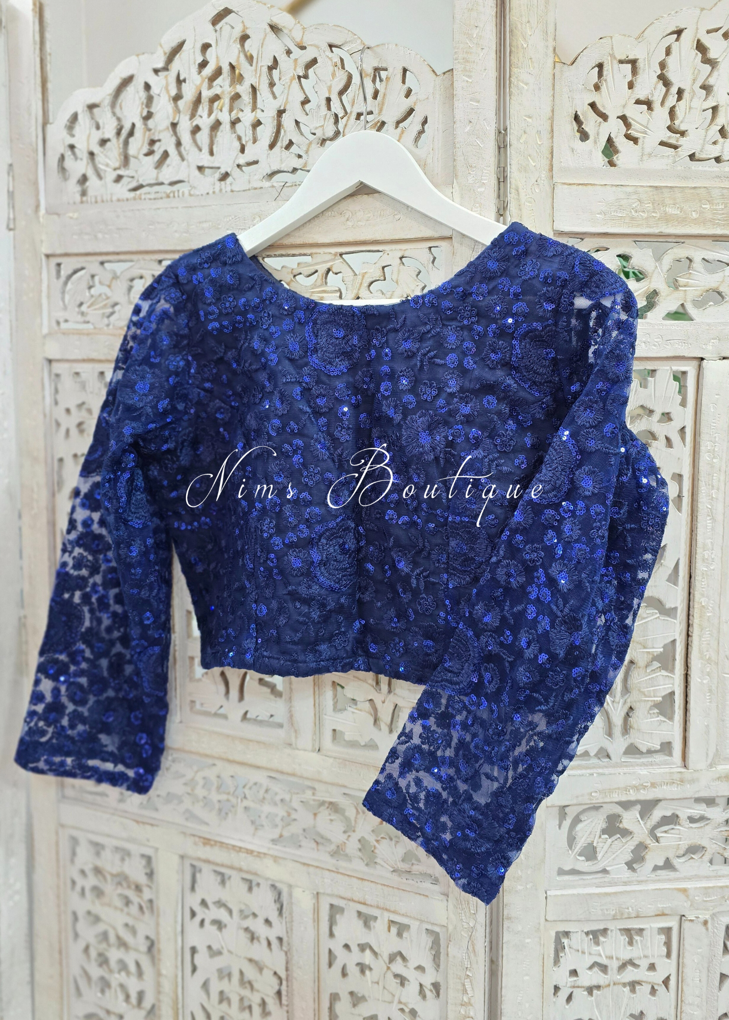 Ayesha Navy Net Long sleeved Blouse (size 4-24)