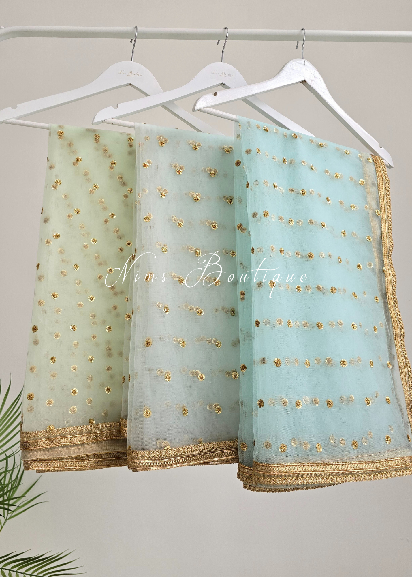Luxury Mint Green Net Sequin Dupatta/Chunni (LNS9)