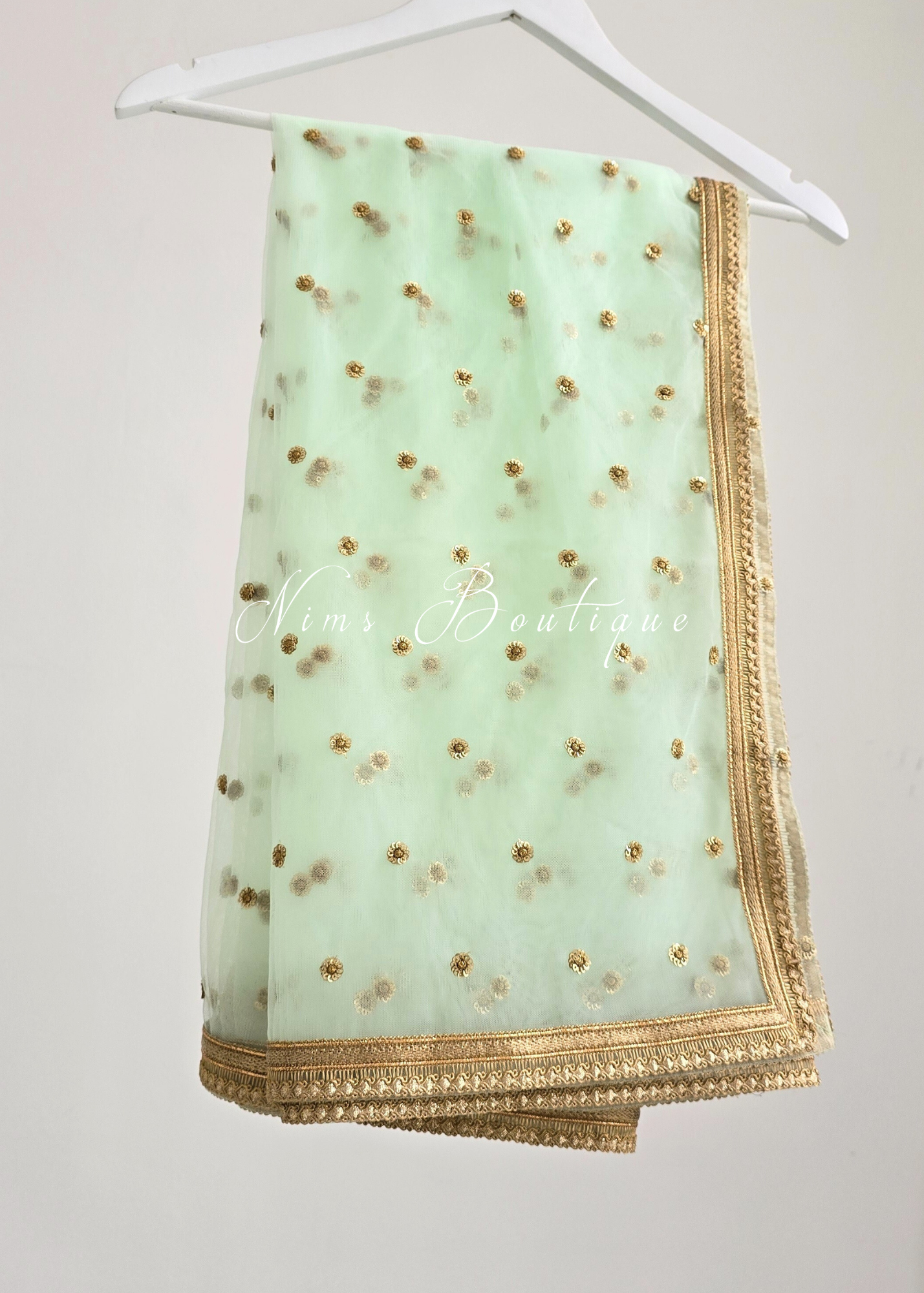 Luxury Mint Green Net Sequin Dupatta/Chunni (LNS9)