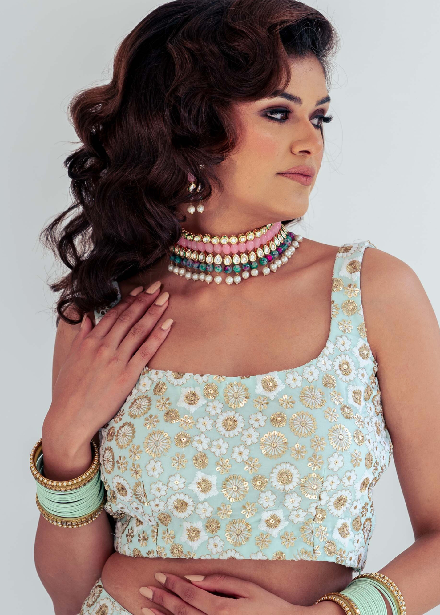 Luxury NB Mint & Ivory Sequin Bow Blouse (size 4-20)