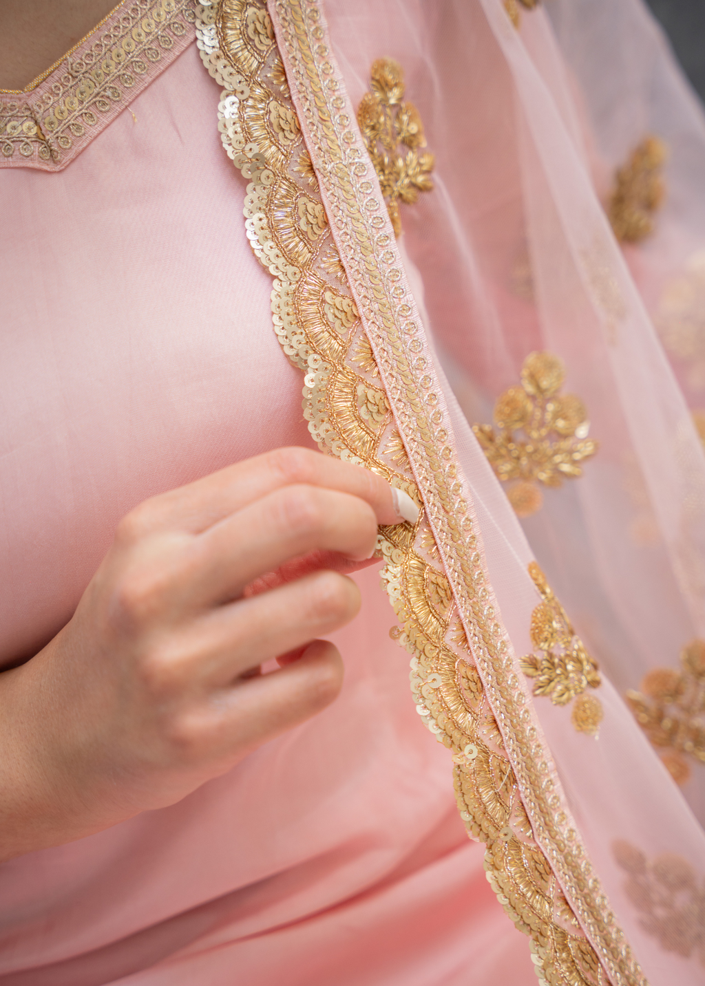 Long Sleeved Blush Pink Silk Salwar Suit (4-24)