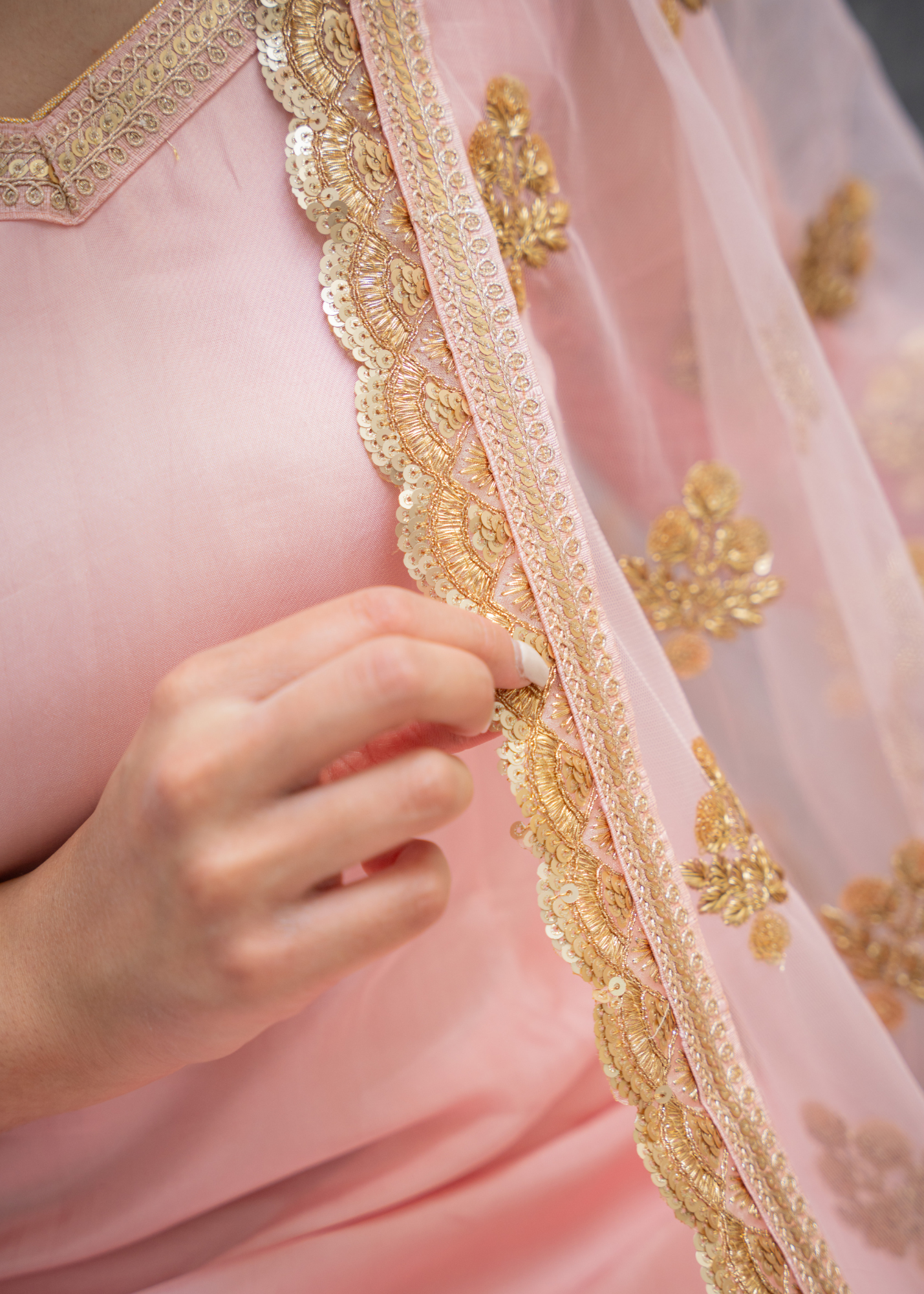 Long Sleeved Blush Pink Silk Salwar Suit (4-24)