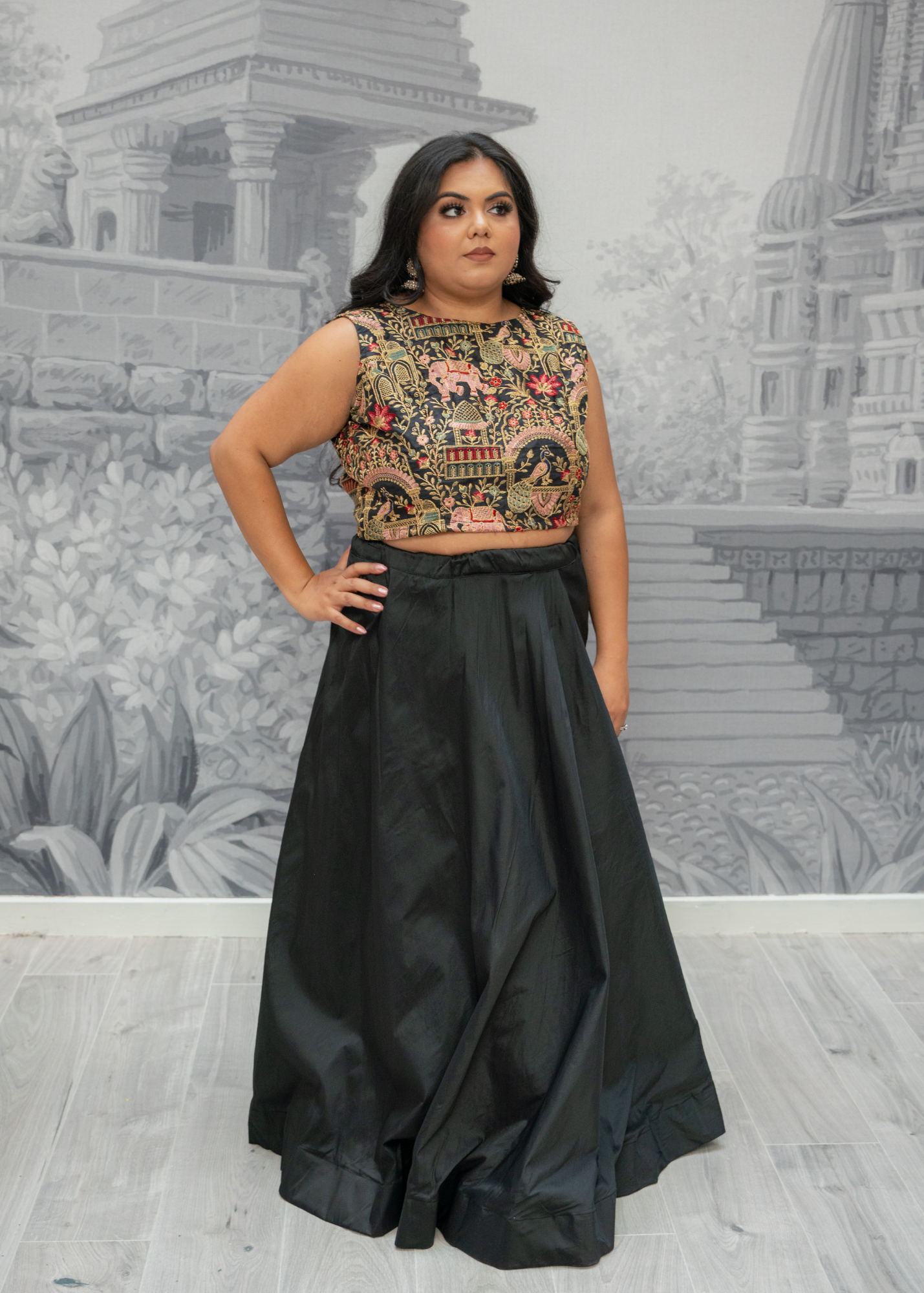 Elephant Black Embroidered Sleeveless Blouse (4-22)