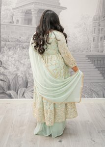 Long Mint Sharara Suits (Sizes 16-24)