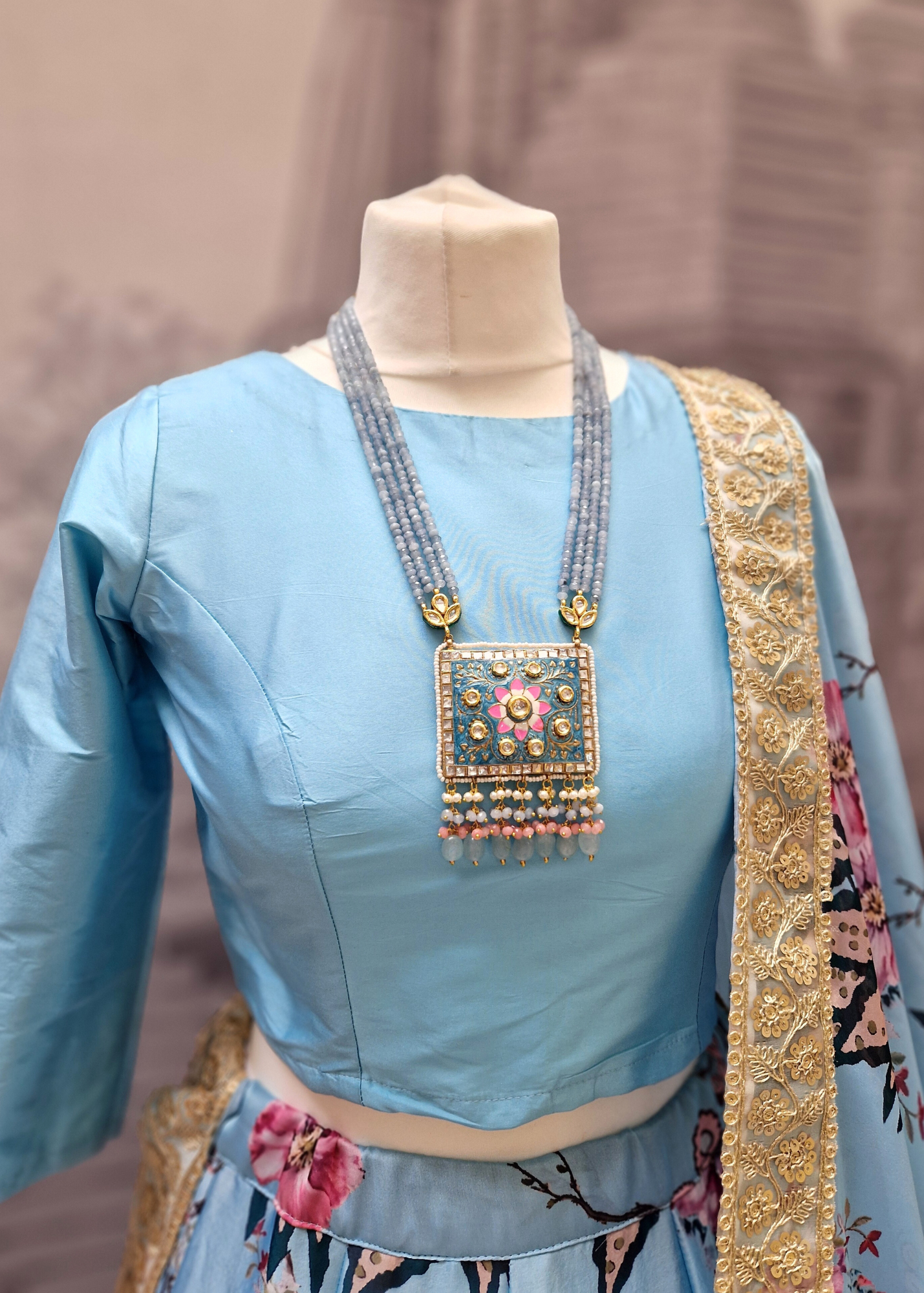 Sky Blue Silk Blouse with sleeves (size 4-18)