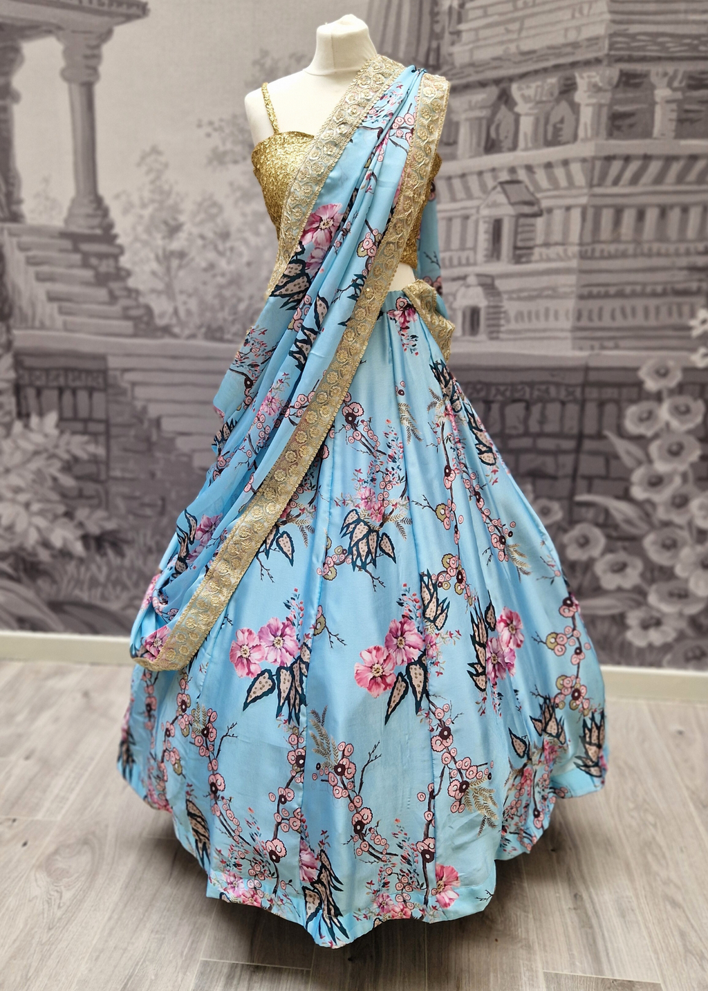 Sakura Satin Blue readymade skirt/lehnga (sizes 4-18)