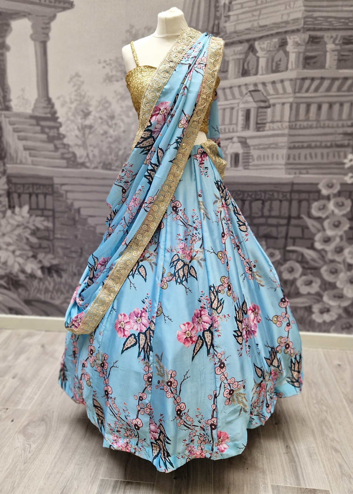 Sakura Satin Blue readymade skirt/lehnga (sizes 4-18)