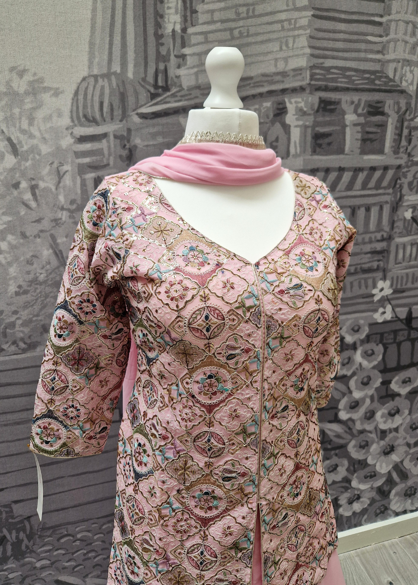 Pink Multicolour Embroidered Sharara Suit (Size 10-12)