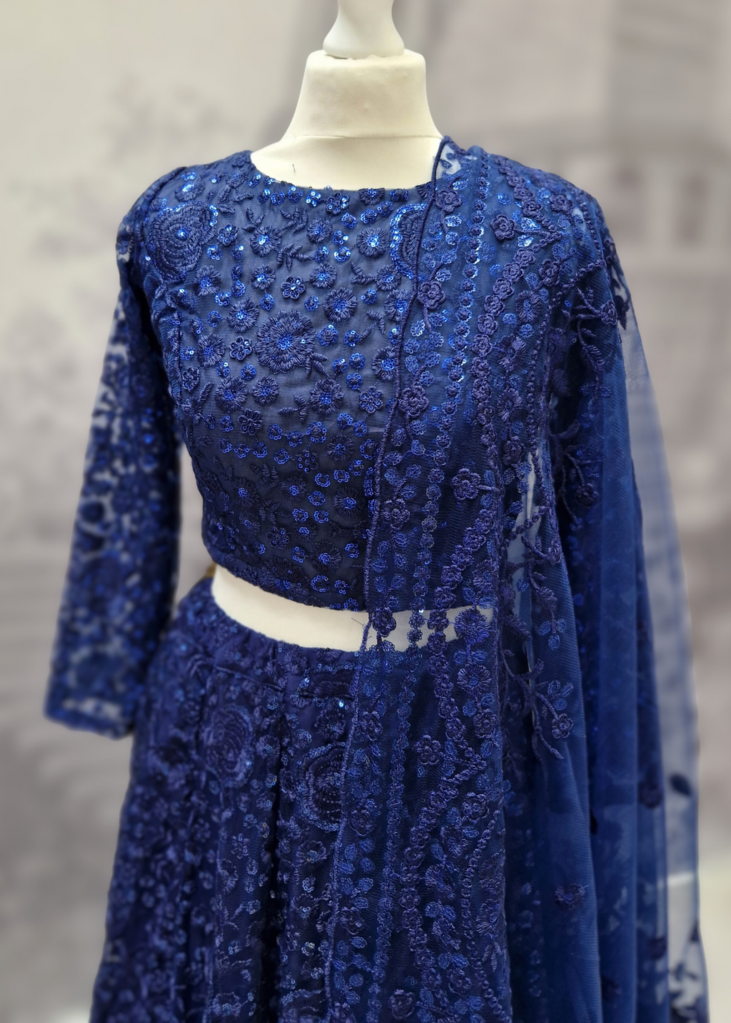 Ayesha Navy Net Long sleeved Blouse (size 4-24)