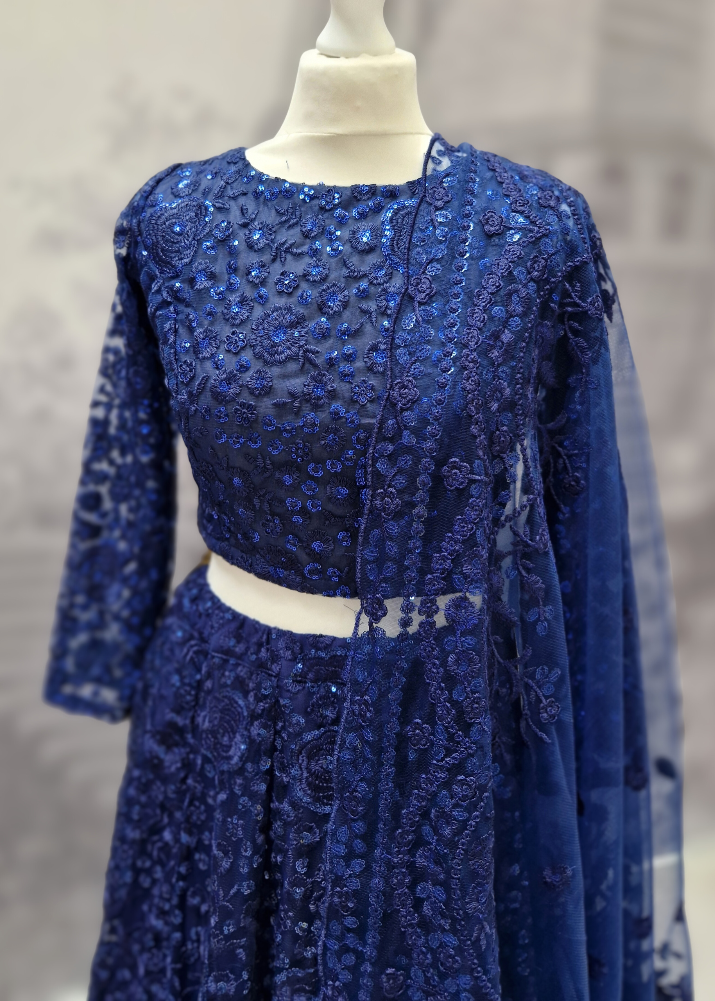 Ayesha Navy Net Long sleeved Blouse (size 4-24)