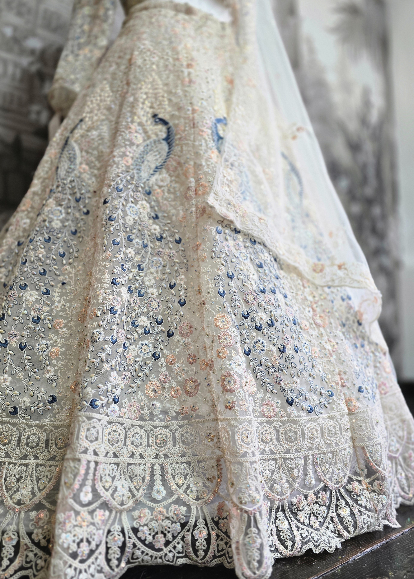 Luxury Ivory Peacock Lehenga (size 12)