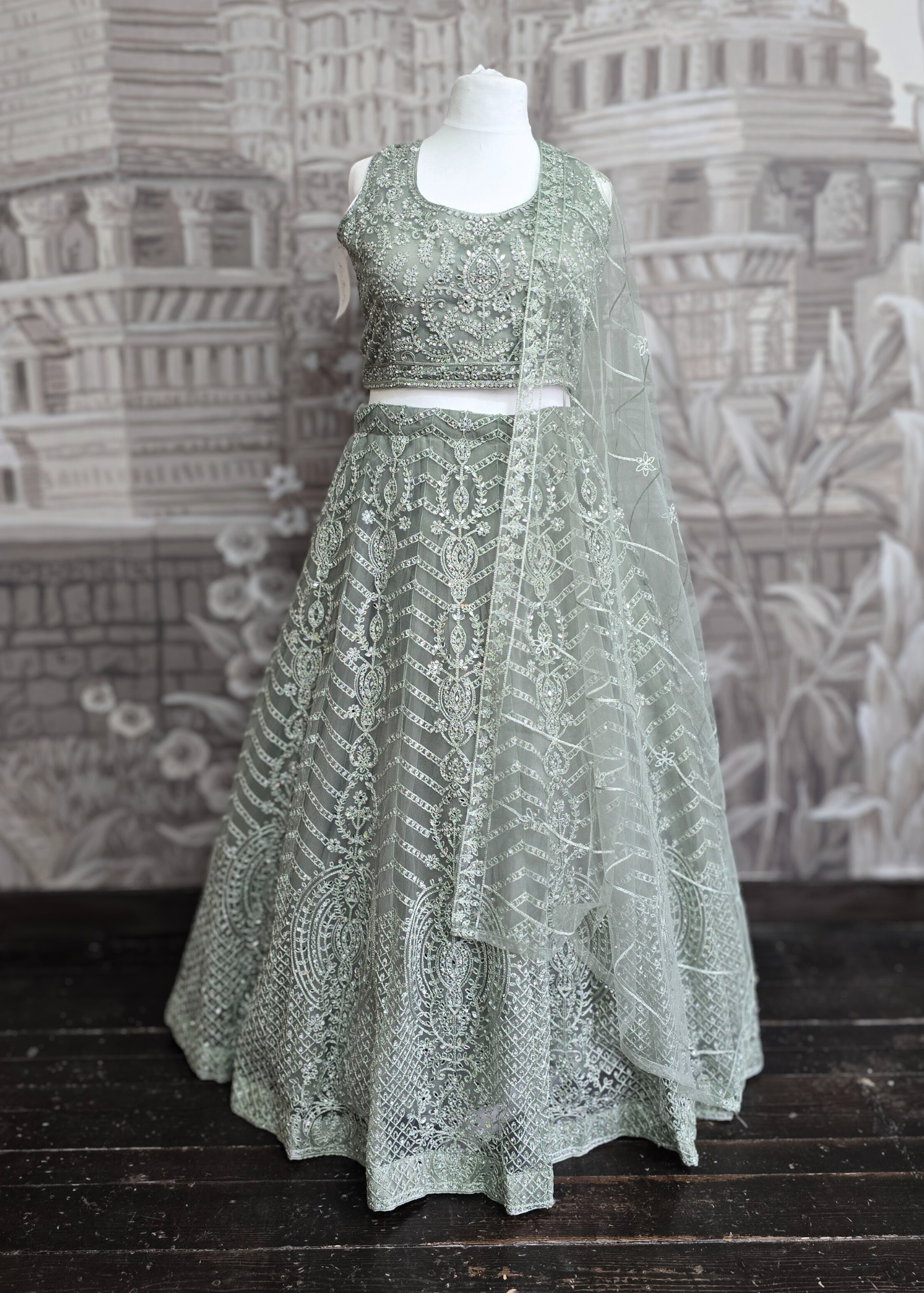 Luxury Pistachio Green Lehenga (size 18-20)