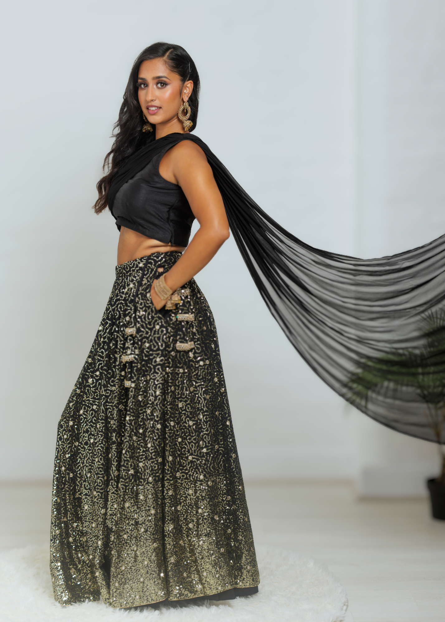 Arya Black Luxury One Shoulder & Dupatta blouse (6-18)