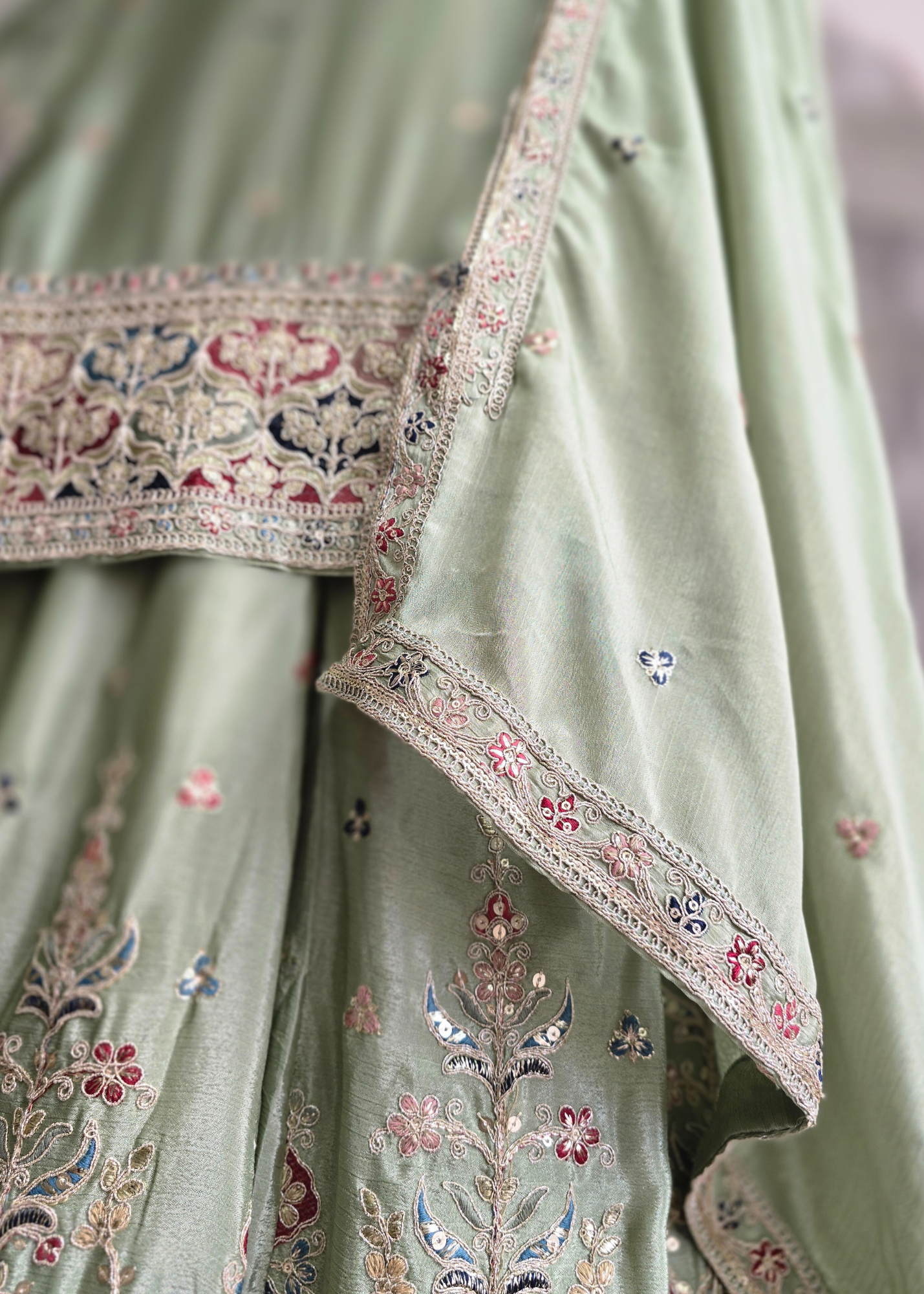 Luxury Mint Embroidered Sharara Suits (Sizes 16-20)