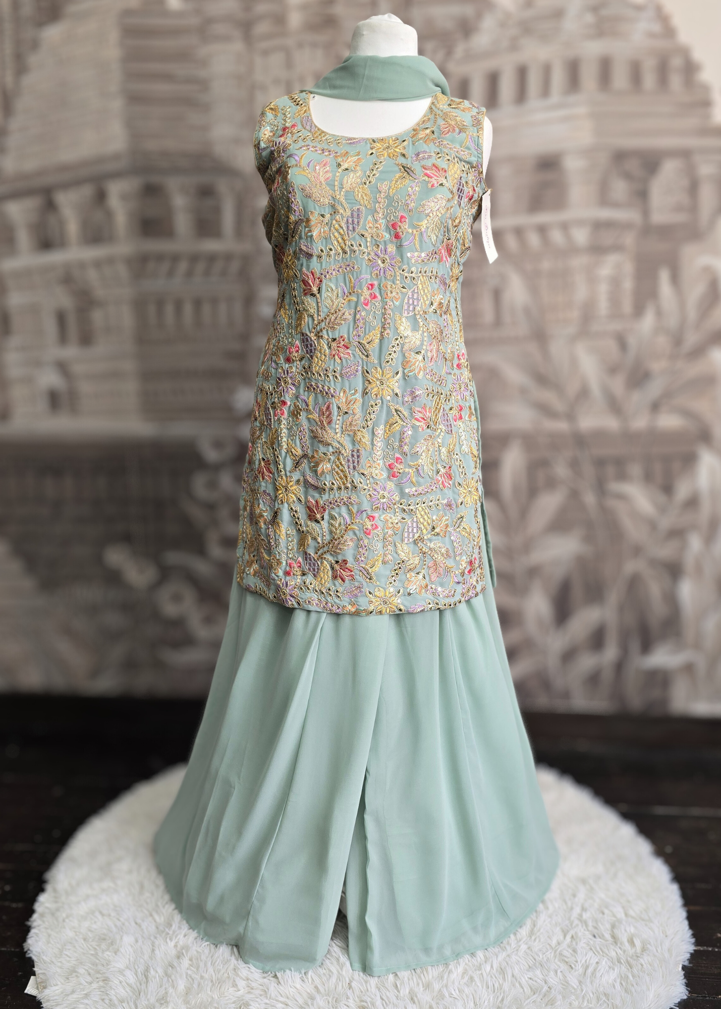 Mint Embroidered Sharara Suit (Size 18-20)