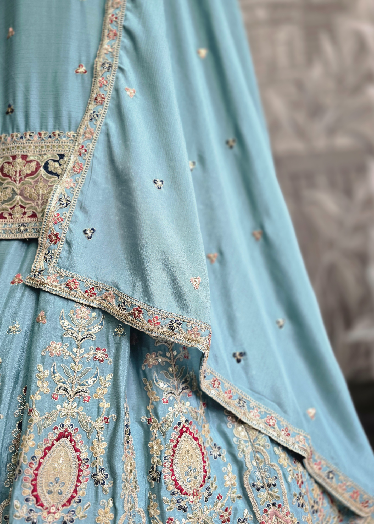 Luxury Blue Embroidered Sharara Suits (Sizes 16-20)