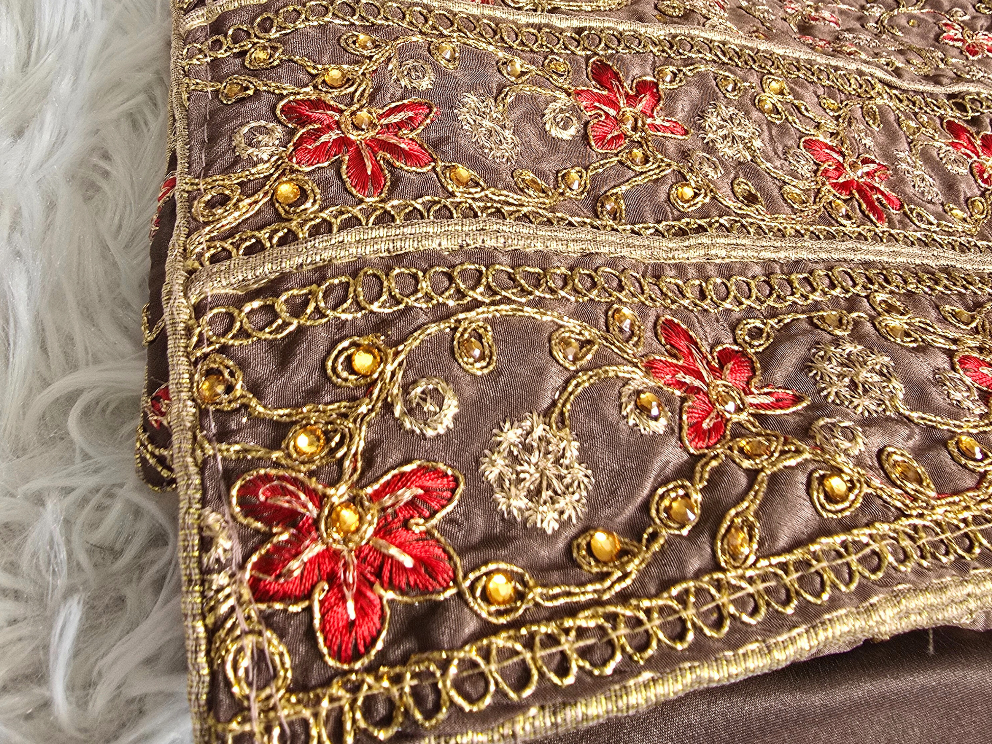 Unstitched Mocha Brown Embroidered Suit