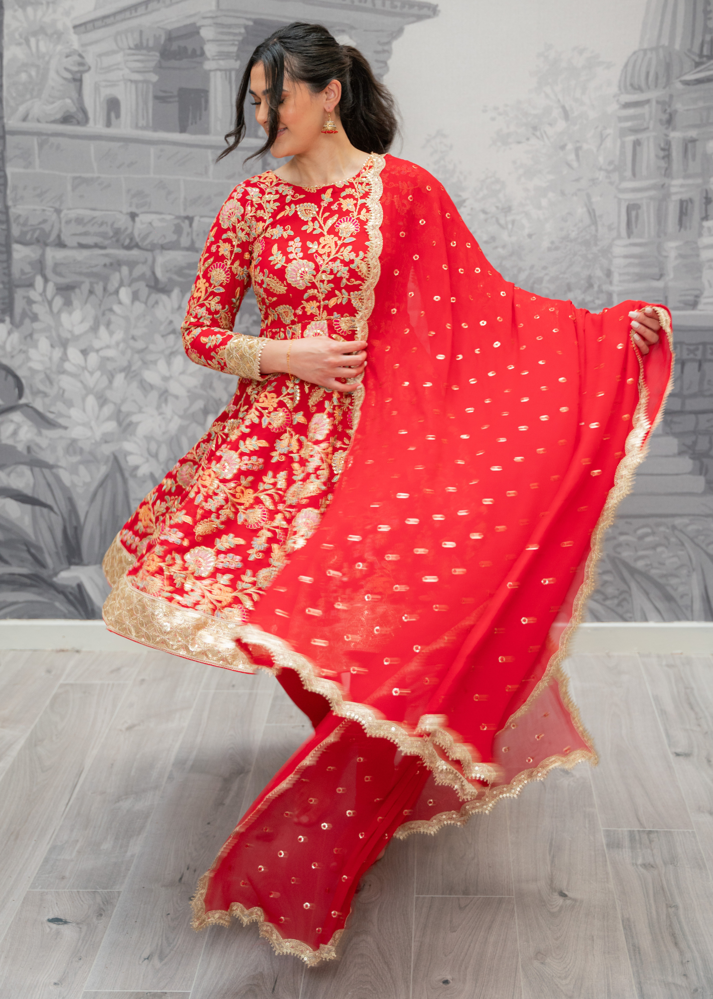 Amrita Red & Multicolour Anarkali Pajami Suit (sizes 6-10)