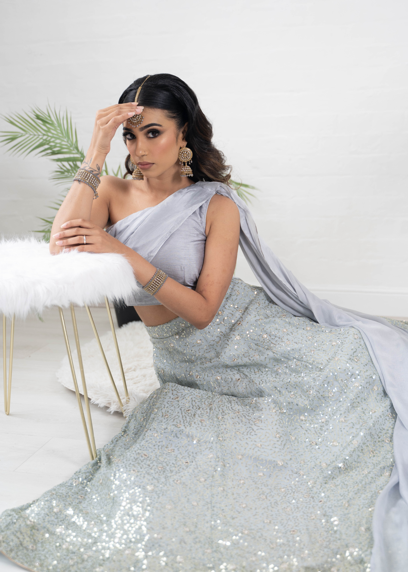 Arya Grey Luxury One Shoulder & Dupatta blouse (6-14)