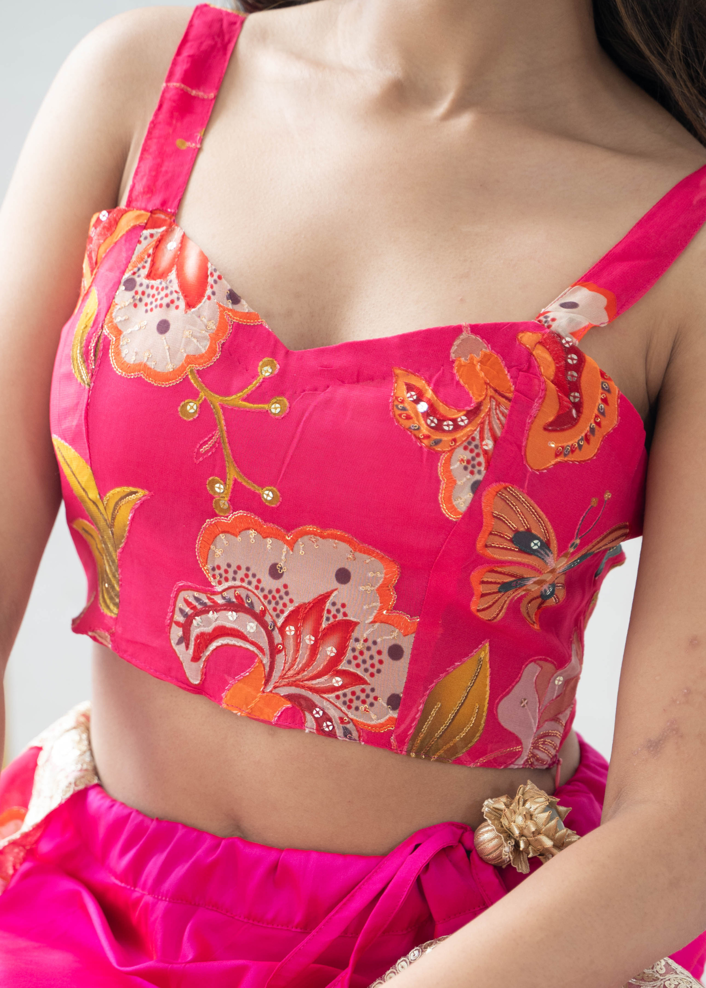 Lillianna Hot Pink Floral Strap Blouse