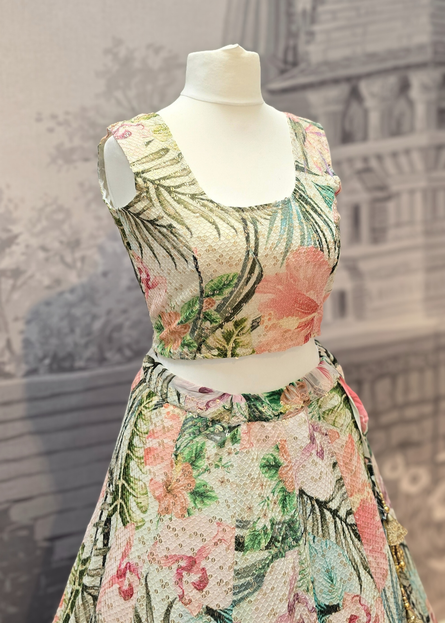 Isabella Sleeveless Ivory & Green Floral Blouse