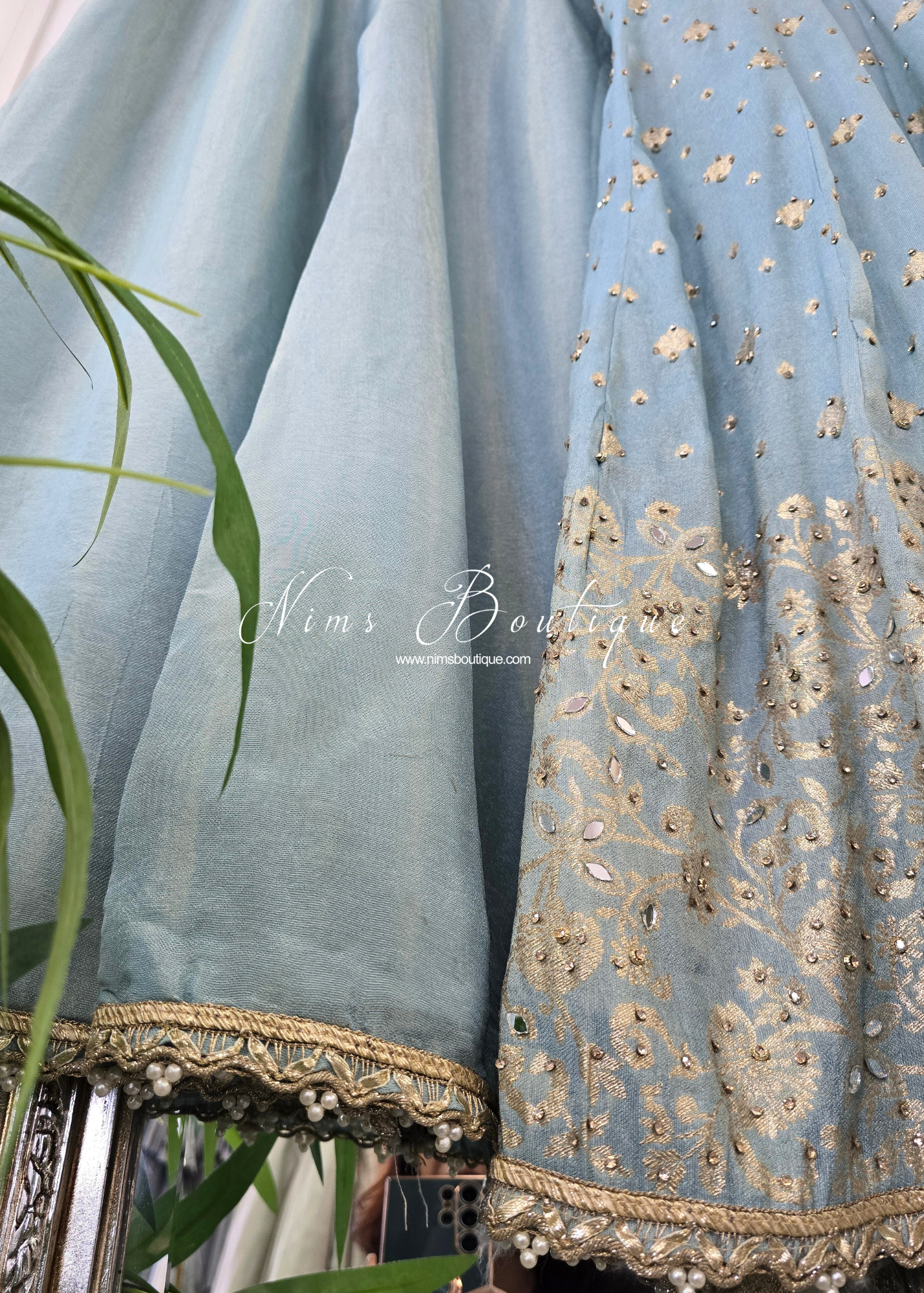 Powder Blue Long Frock Sharara Suit (size 10-12)
