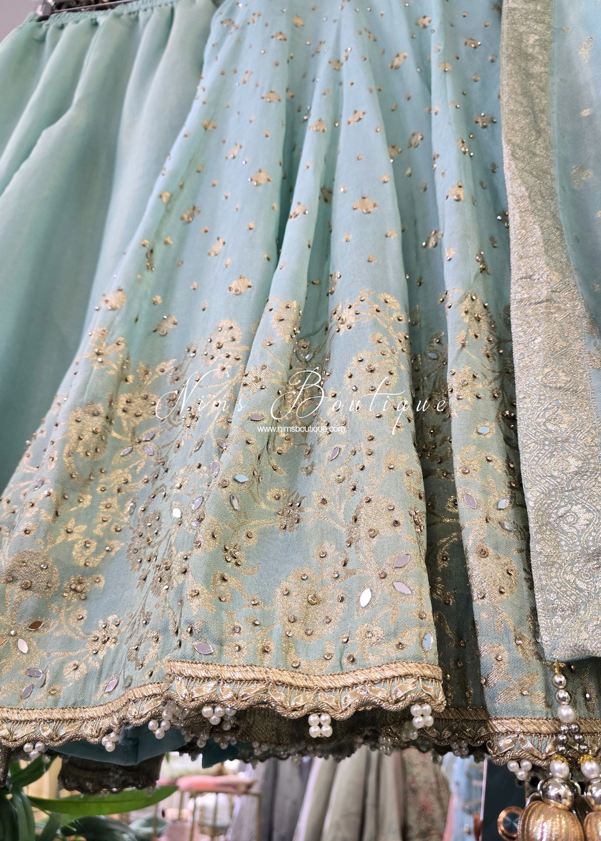 Mint Long Frock Sharara Suit (size 10-12)