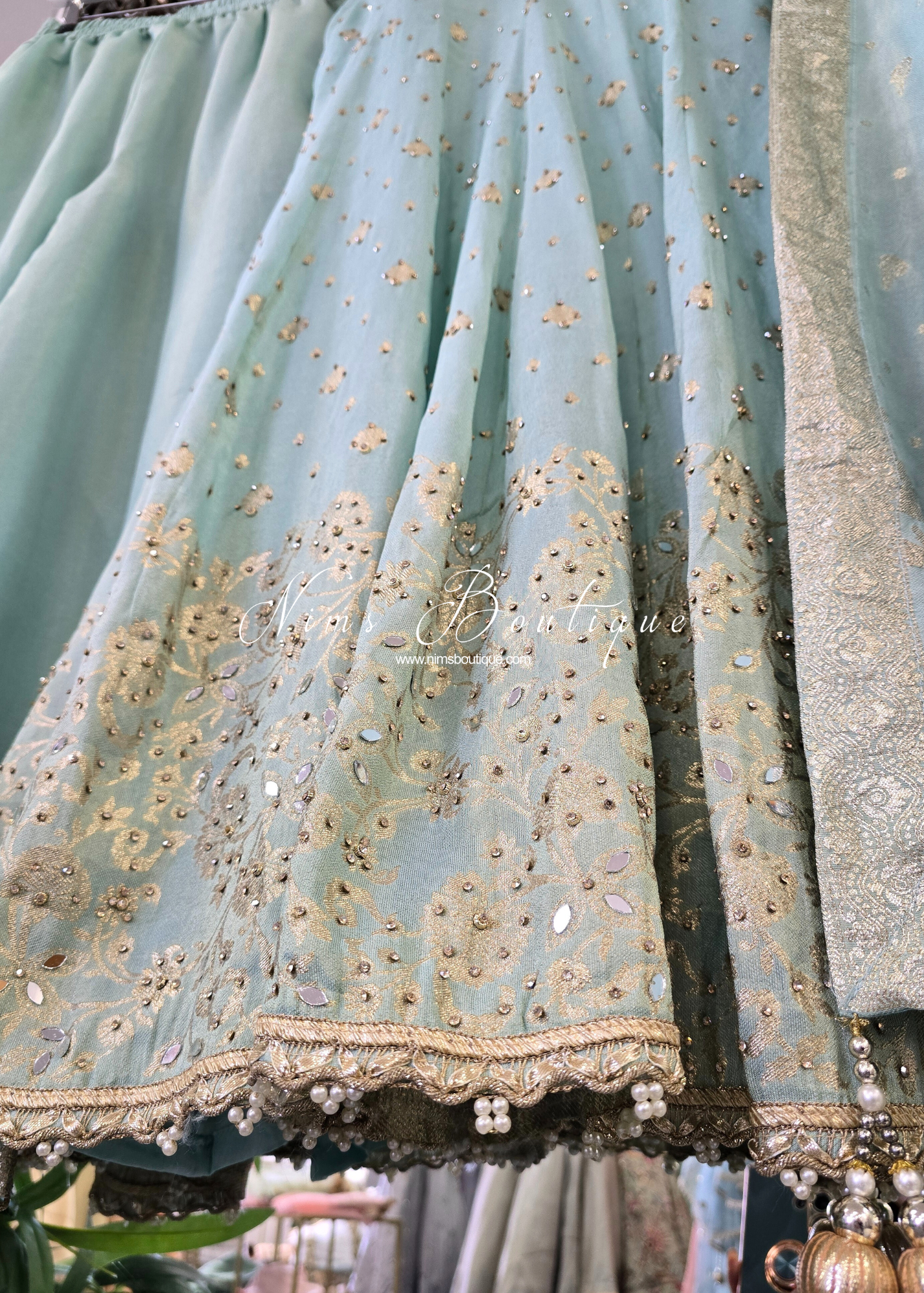 Mint Long Frock Sharara Suit (size 10-12)