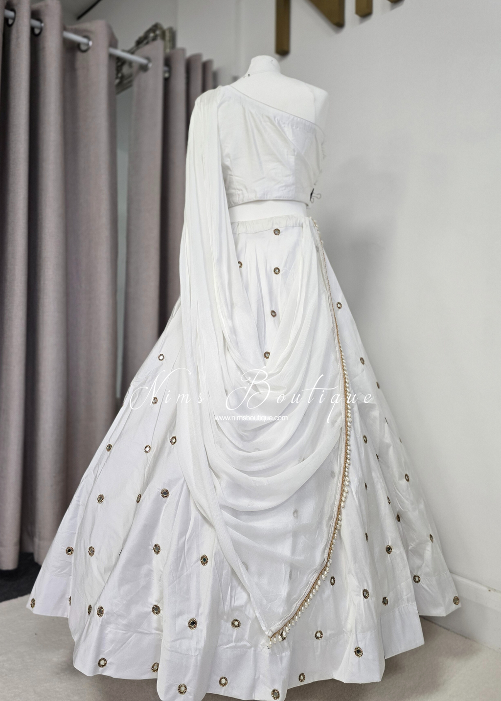 Arya White Luxury One Shoulder & Dupatta blouse (6-18)