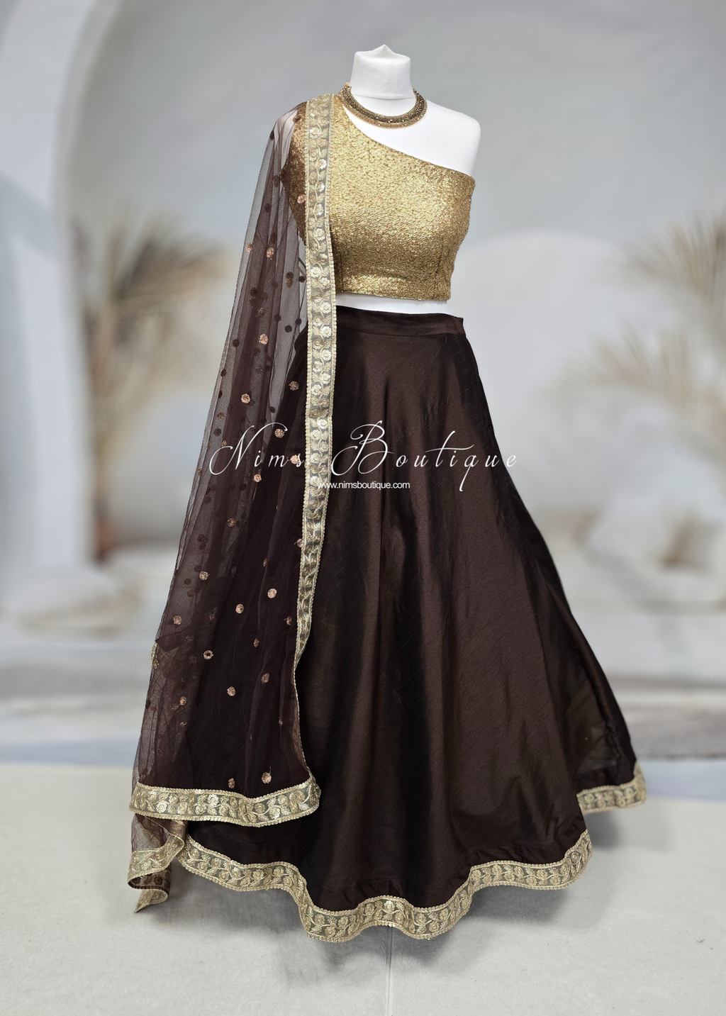 Saloni Readymade Mocha Brown Raw Silk skirt/lehnga (sizes 4-24)