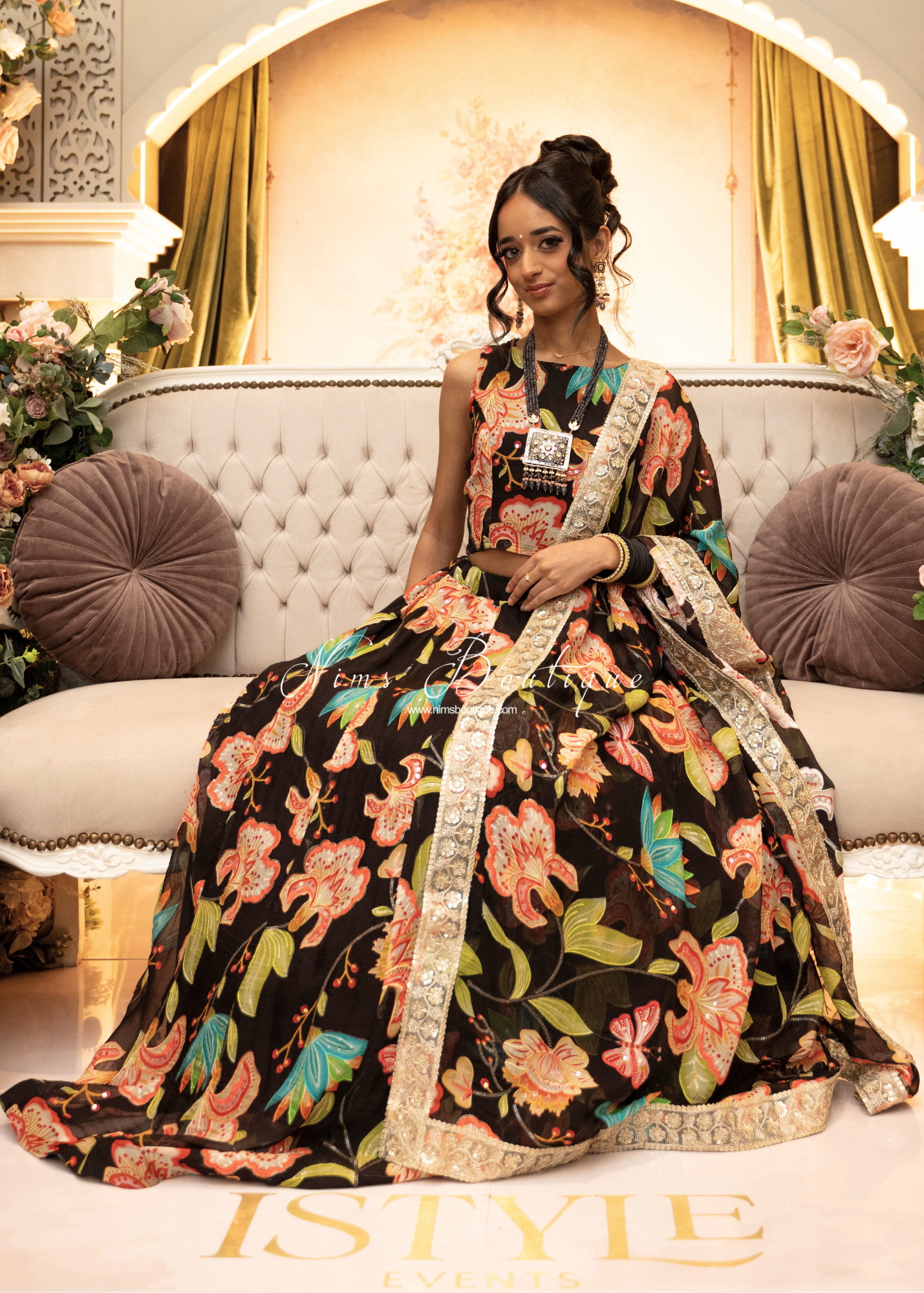 Lillianna Black Brights Floral Dupatta/Chunni