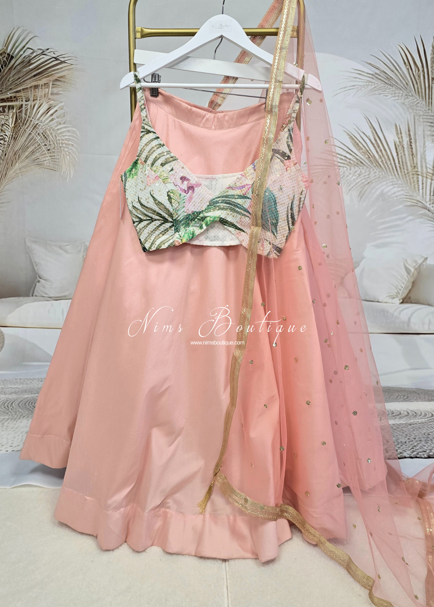 Deep Peach Net Sequin Dupatta/Chunni