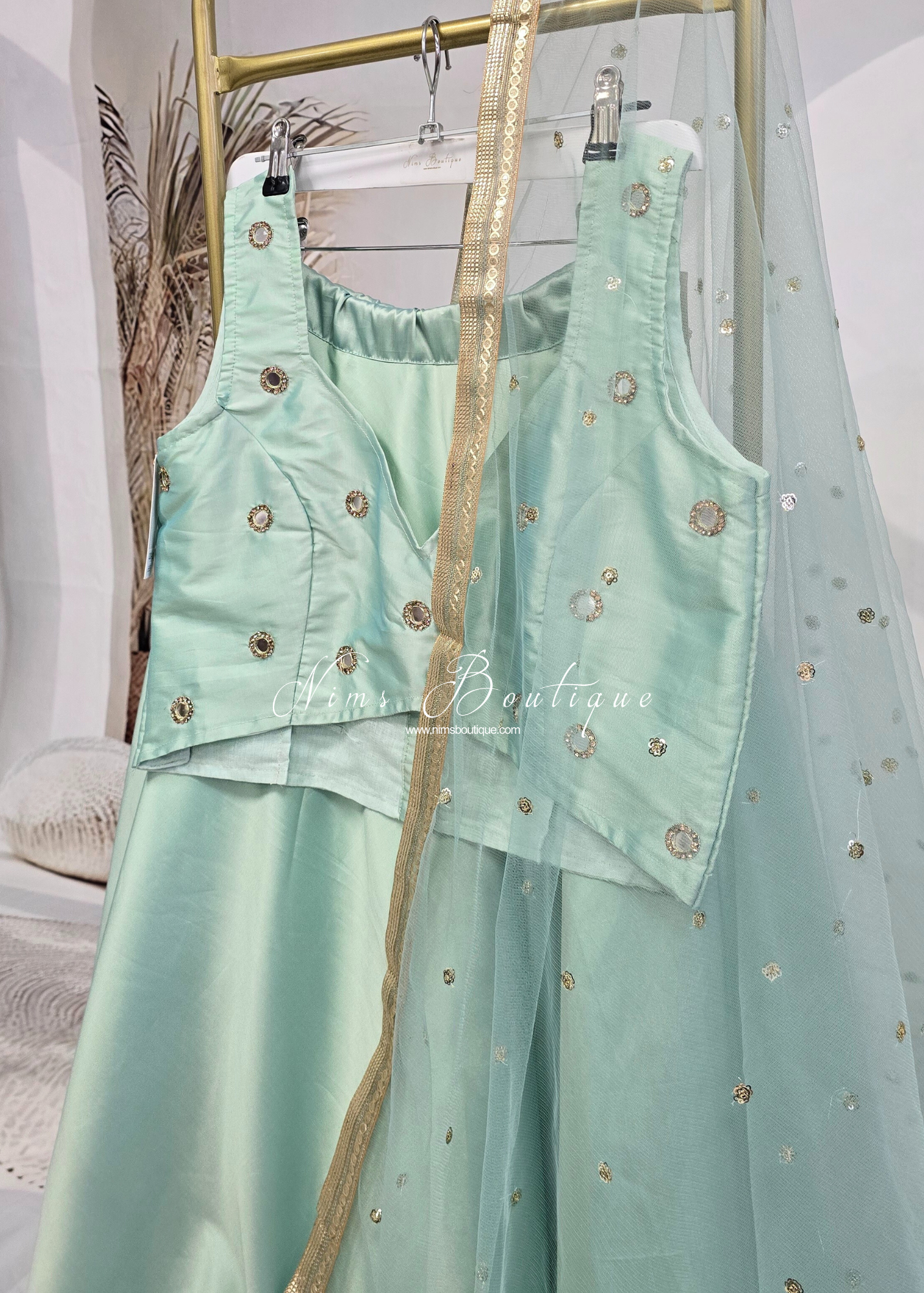 Dusky Mint Net Sequin Dupatta/Chunni