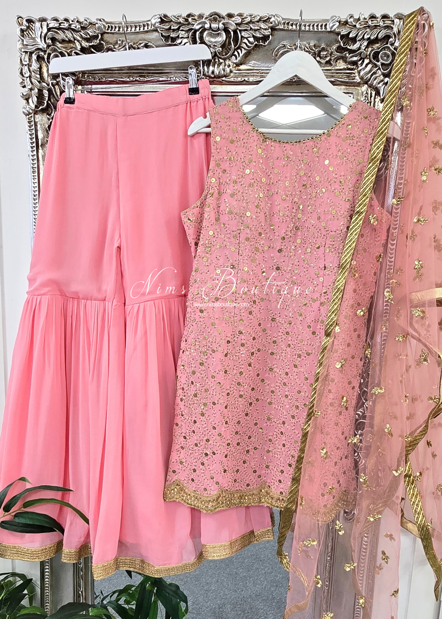 Pink Sequin Gharara Suit (size 12-14)