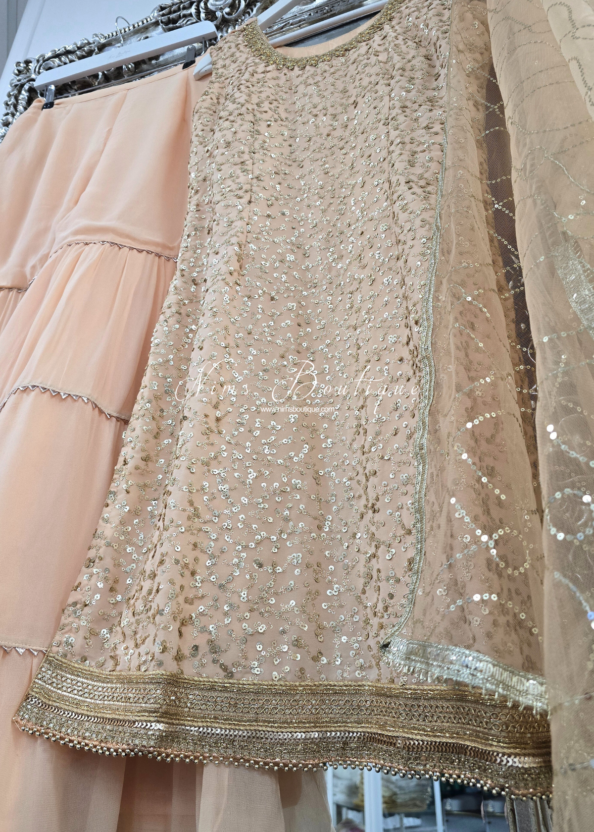 Peach Sequin Gharara Suit (size 10-12)