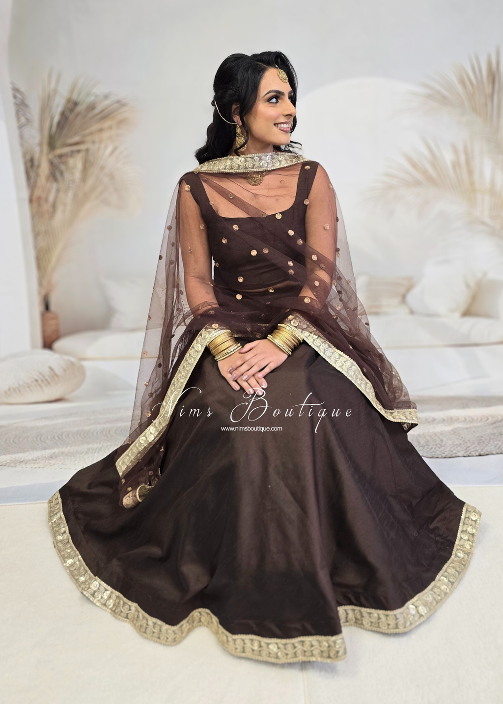Saloni Readymade Mocha Brown Raw Silk skirt/lehnga (sizes 4-24)