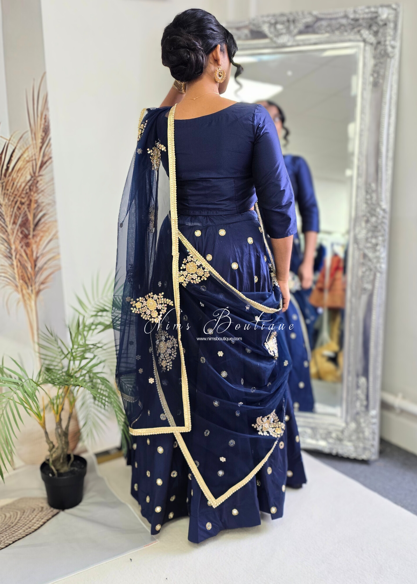 Navy Net Pearl Embellished Dupatta/Chunni