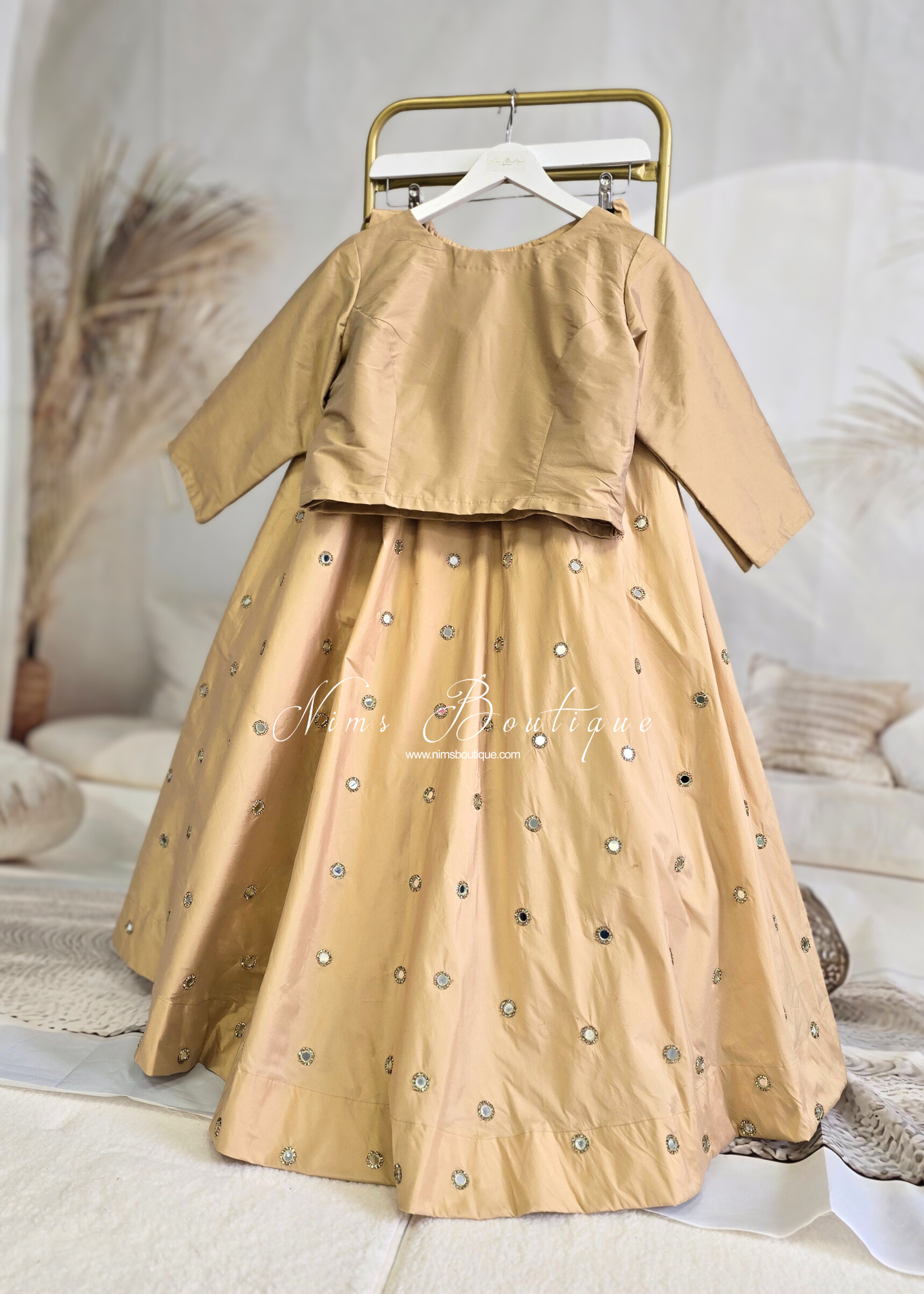 Gold Silk High Neck Blouse with sleeves (10-24)