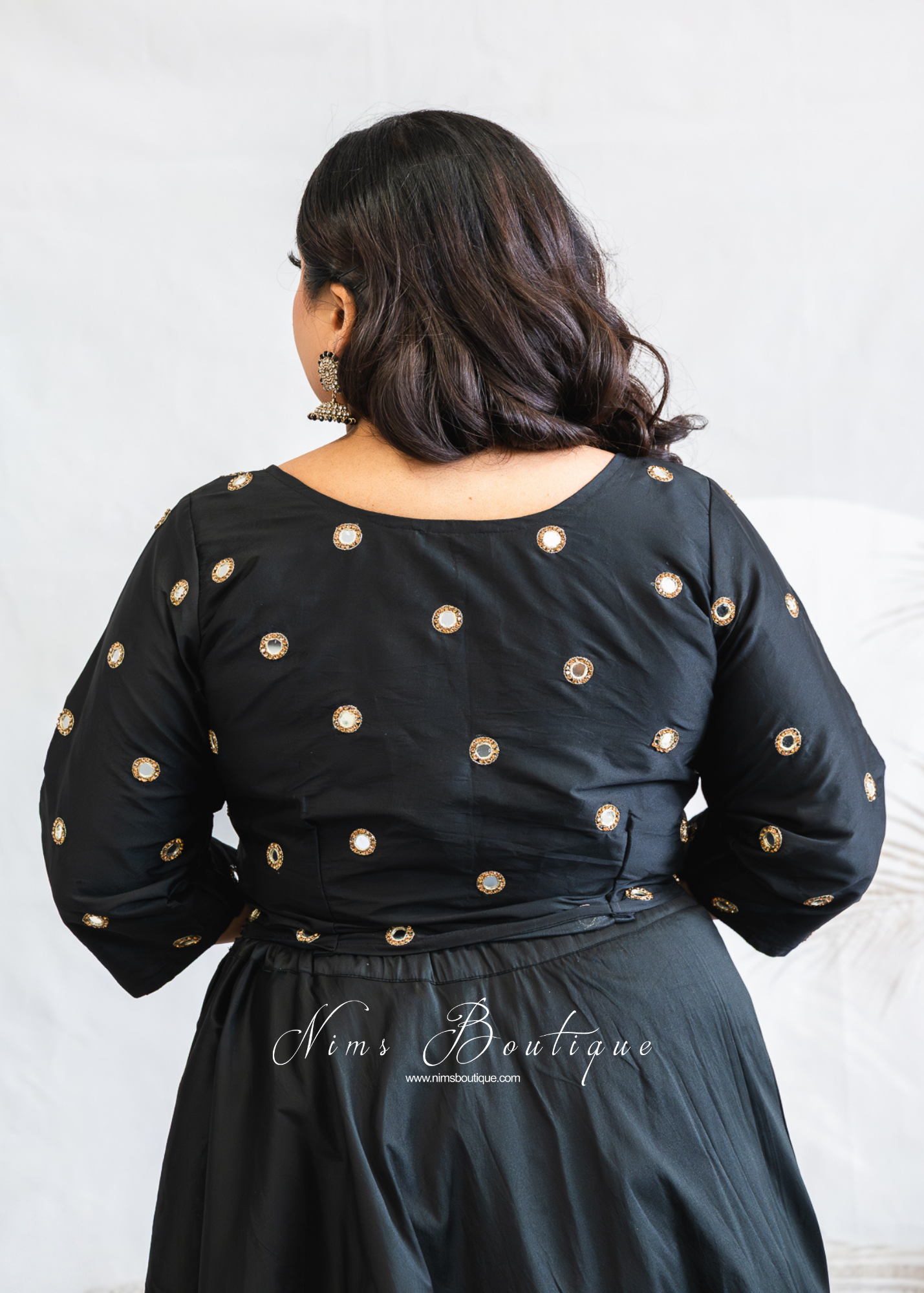 Rani Luxury Black Silk Mirror Blouse with sleeves (size 6-18)