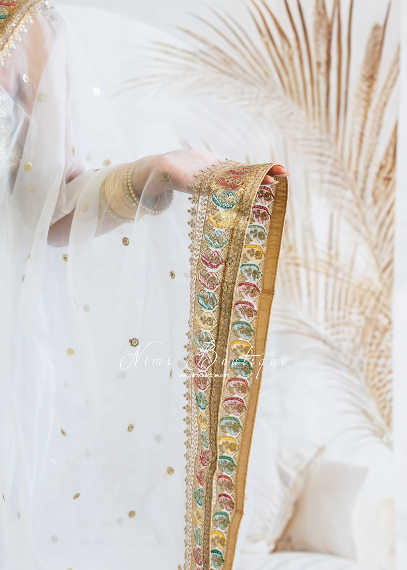 Sunidhi White Multicolour Organza Dupatta/Chunni
